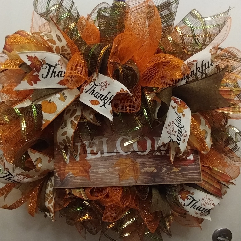 Fall "A Thankful Welcome" homemade wreath